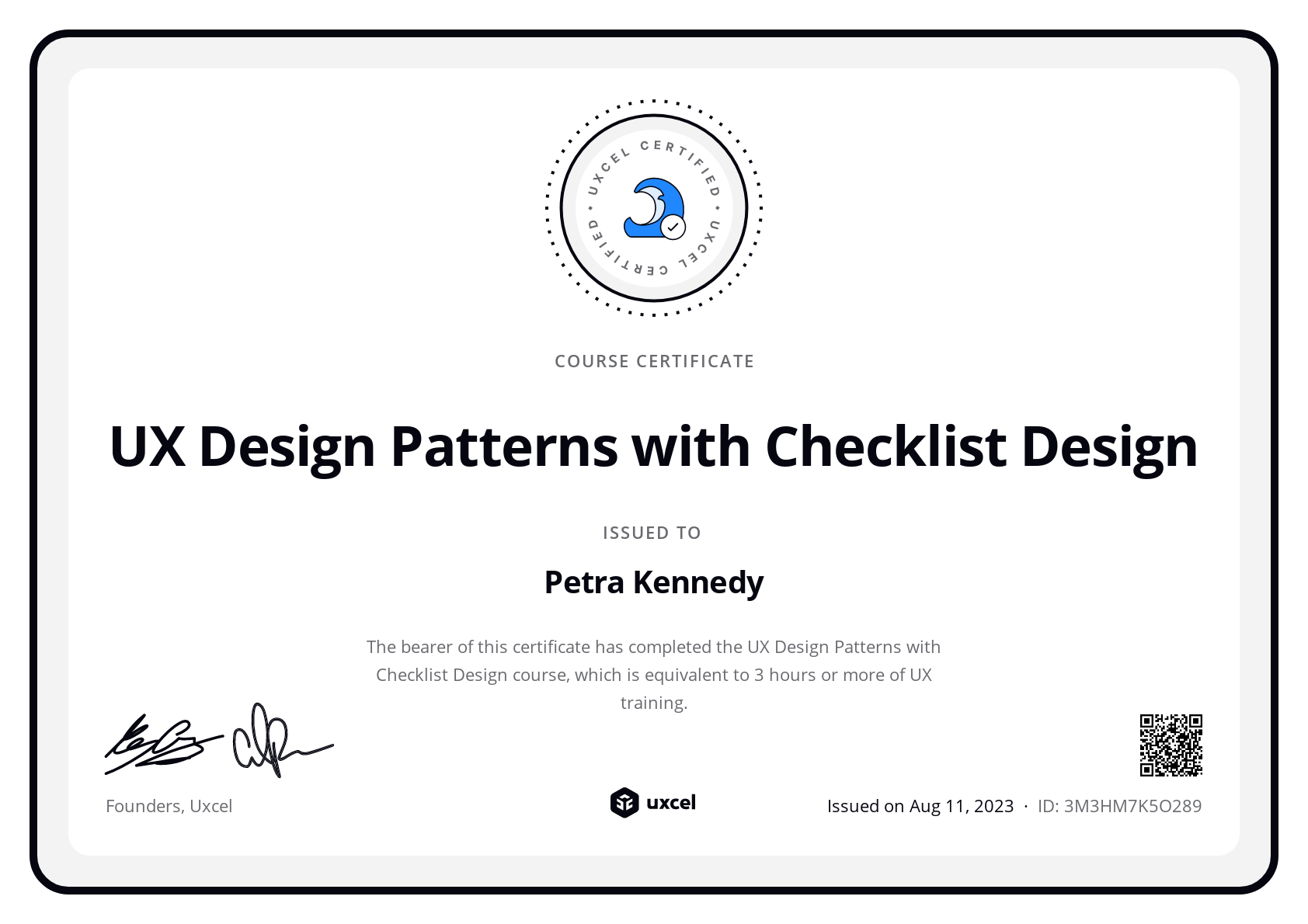 Petra Kennedy's certificate